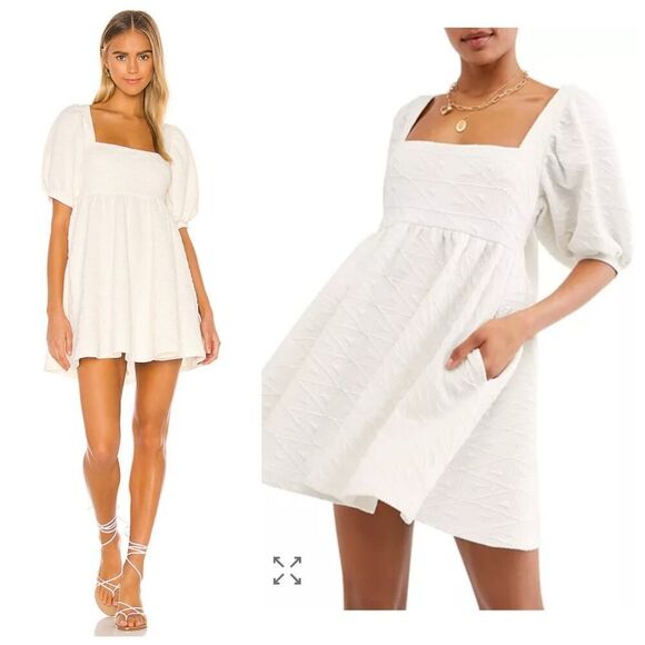 Free People Dresses & Skirts - Free People White Puff Sleeve Mini Dress sz L